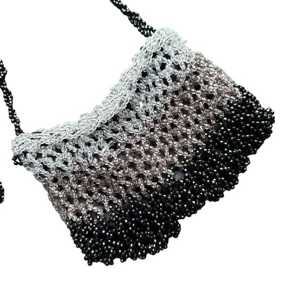 Cache Black Beaded Small Evening Shoulder Purse Handbag Vintage 1980s Handmade - Picture 2 of 9